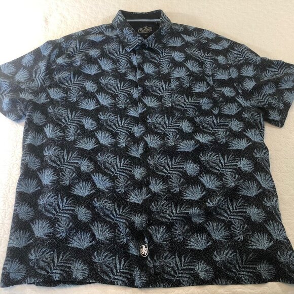 Nat Nast Hawaiian Shirt Mens Size XL Silk Blend Blue Tropical Leaves - Picture 8 of 8